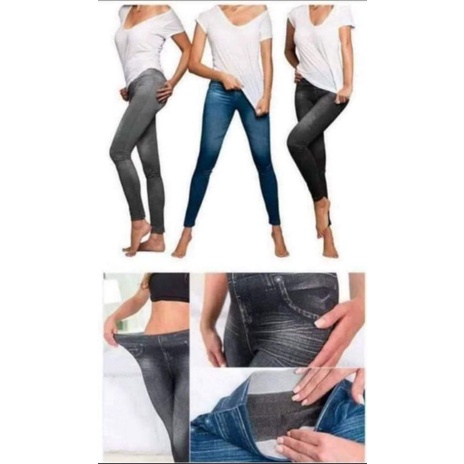CELANA LEGGING WANITA DEWASA / Celana Legging motif jeans warna hitam dan biru / LEGGING JEANS IMPOR