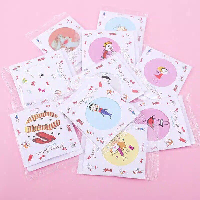 Cermin Bulat Mini Cermin Tangan Karakter Lucu Kaca Make Up Dandan Cermin Saku Korea