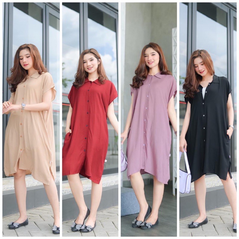 DRESS KEMEJA POLOS JUMBO | HOMEDRESS NAGITA MAHMUD BUSUI | DASTER TWINWAN | OVERSIZE