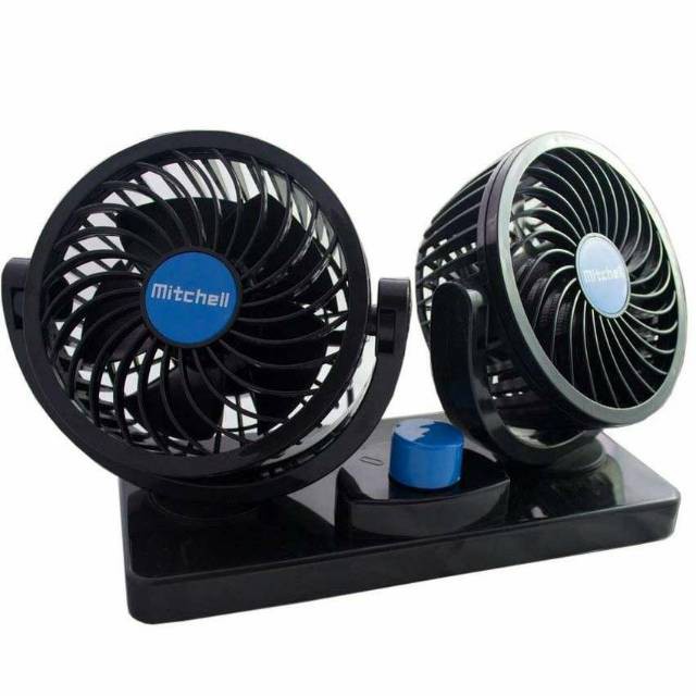 Kipas Angin Mobil Yazuho T303 Double DC 12V Lighter Headed Fan Kipas Ganda Berputar Kesegala Arah