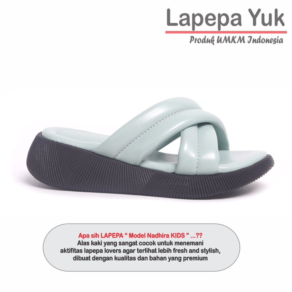 LAPEPA YUK - Sandal Platform Anak Perempuan Usia 2 sampai 10 Tahun NADHIRA KIDS Sendal Anak cewek Wedges Wanita Empuk Model Silang Warna MINT Hijau Sage Green Strap cewe Slop Usia Umur 3 4 5 6 7 8 9 thn Tahun Premium Ori Original Mall Official Store