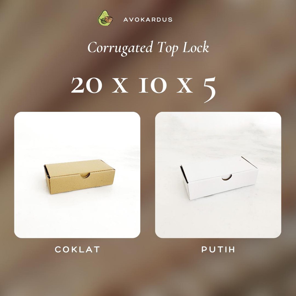 

Kardus Corrugated Die Cut 20x10x5 Top Lock Kotak Dus Coklat Putih Kraft