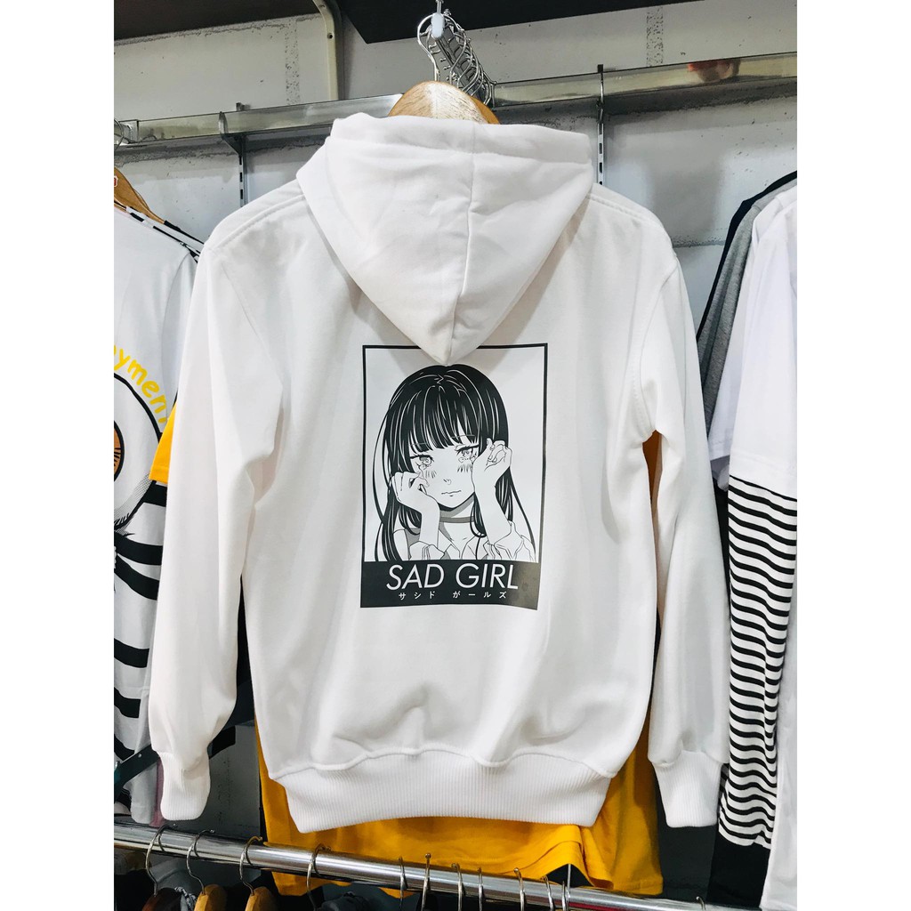 Sweater distro Sad Girl Fleece Premium - white &amp; Black