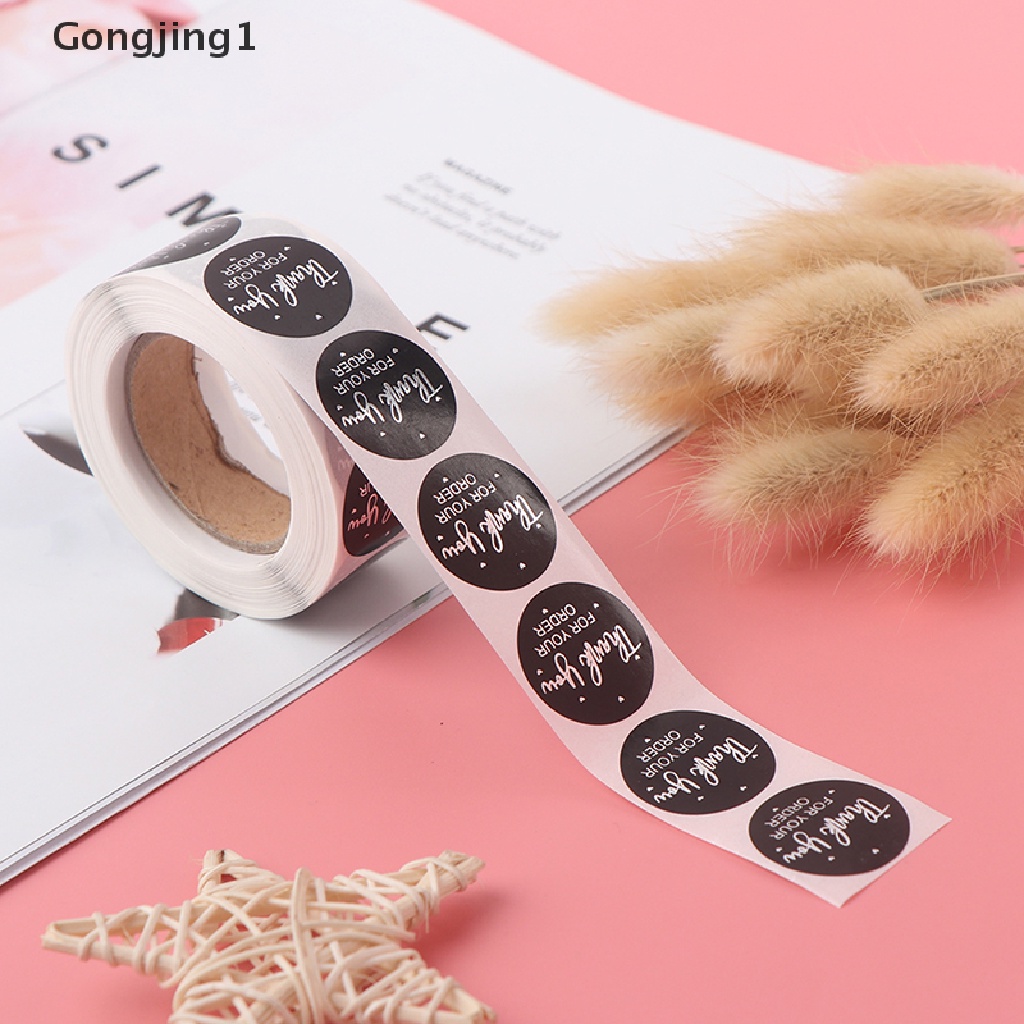 Gongjing1 500Pcs / roll Stiker Label Tulisan Thank You Untuk Dekorasi Scrapbook / Cupcake