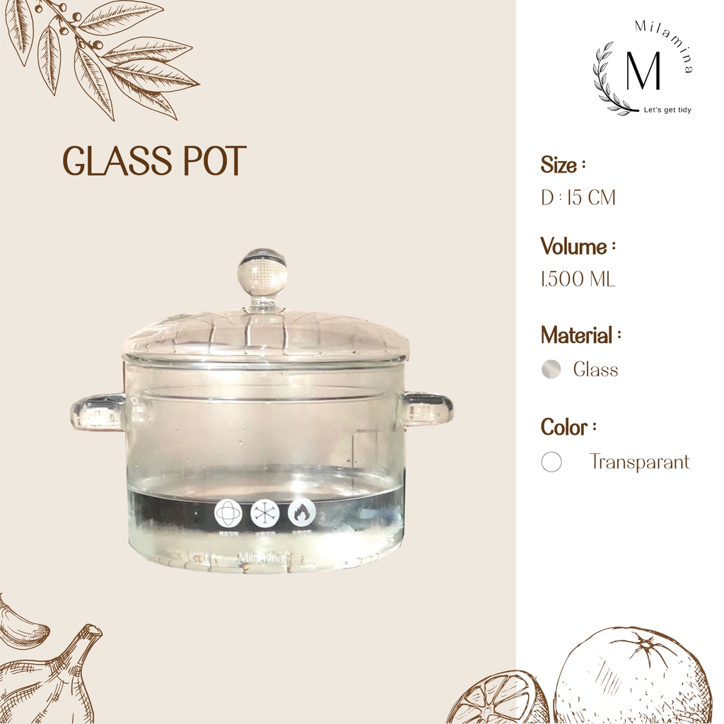 Panci kaca borosilicate / transparant / panci anti panas/ panci kaca estetik