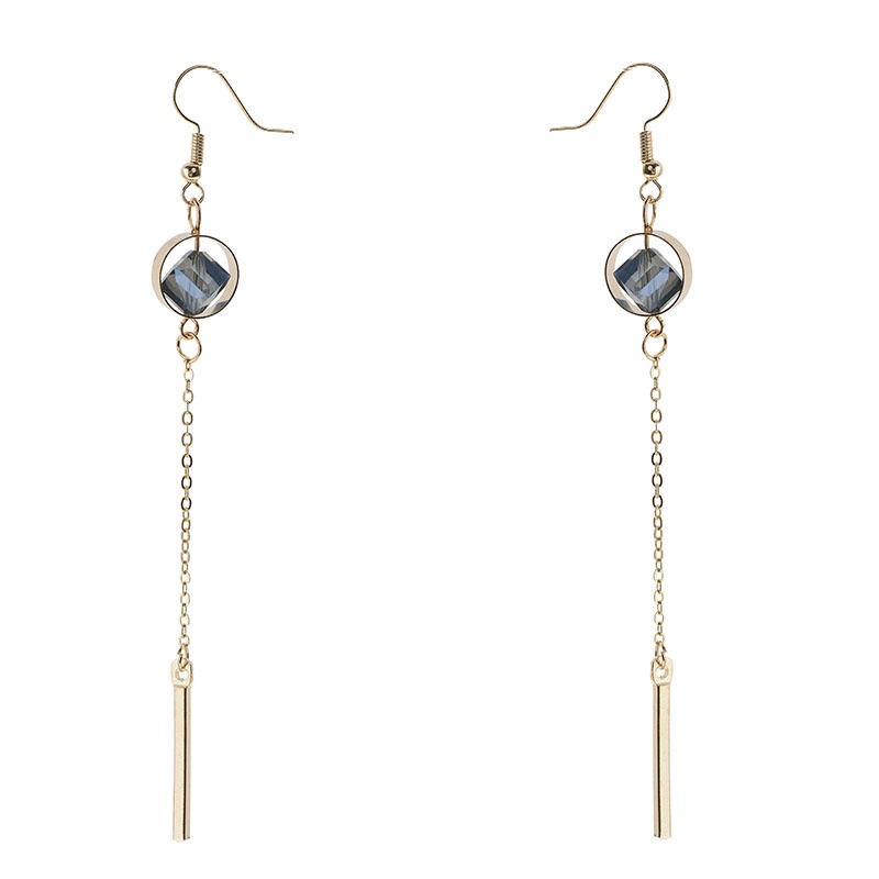 Anting Panjang Aksen Manik-Manik Kristal Imitasi Warna Biru