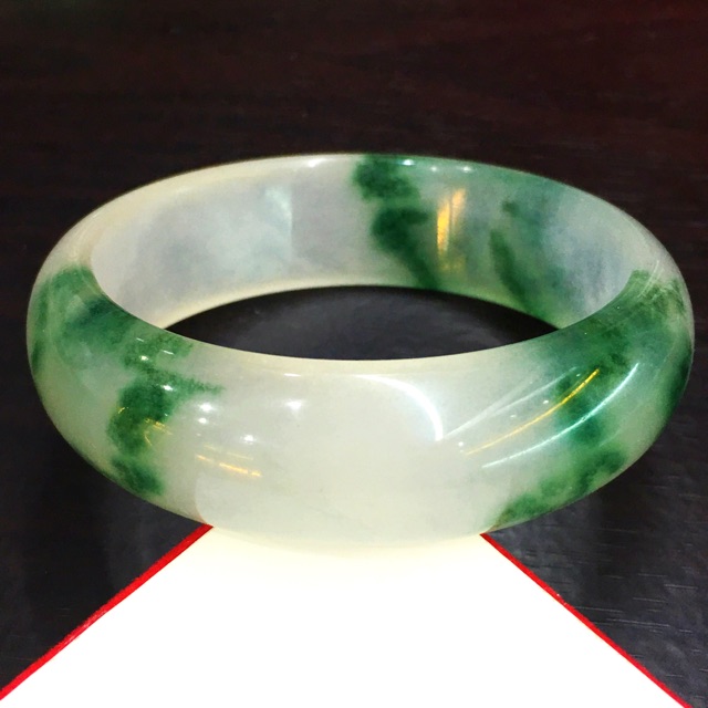 Gelang bangle gelang giok warna putih campur hijau ( jamin 100% giok asli) No.1