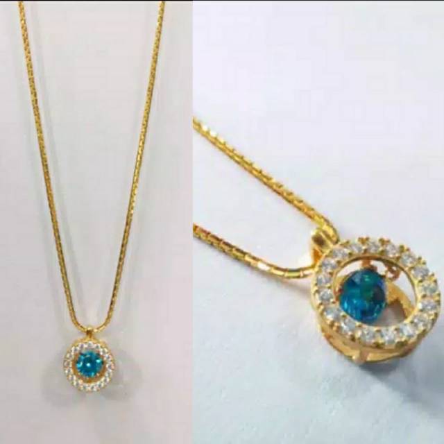 KALUNG EMAS SANTA LIONTIN DANCING STONE BIRU POLOS 875