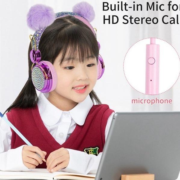 Headphone Kabel Unicorn Dengan Mikrofon headset anak hadiah/UNICORN LI - Unicorn bulu
