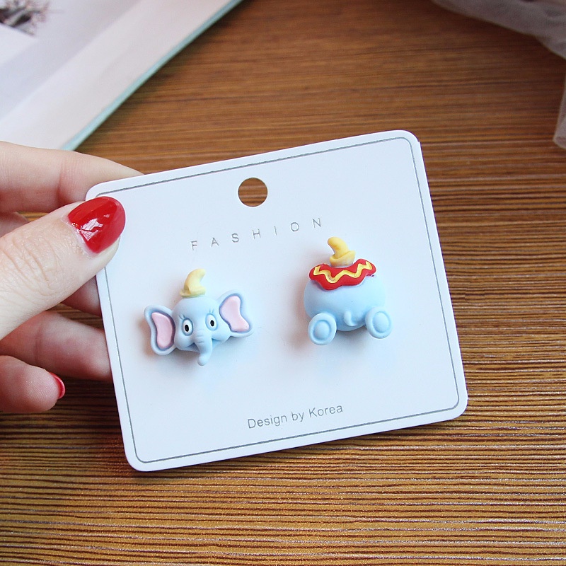 Anting Tusuk silver needle resin Asimetris 11 Model Hewan Mickey Bear Dinosaurus Untuk Anak Perempuan