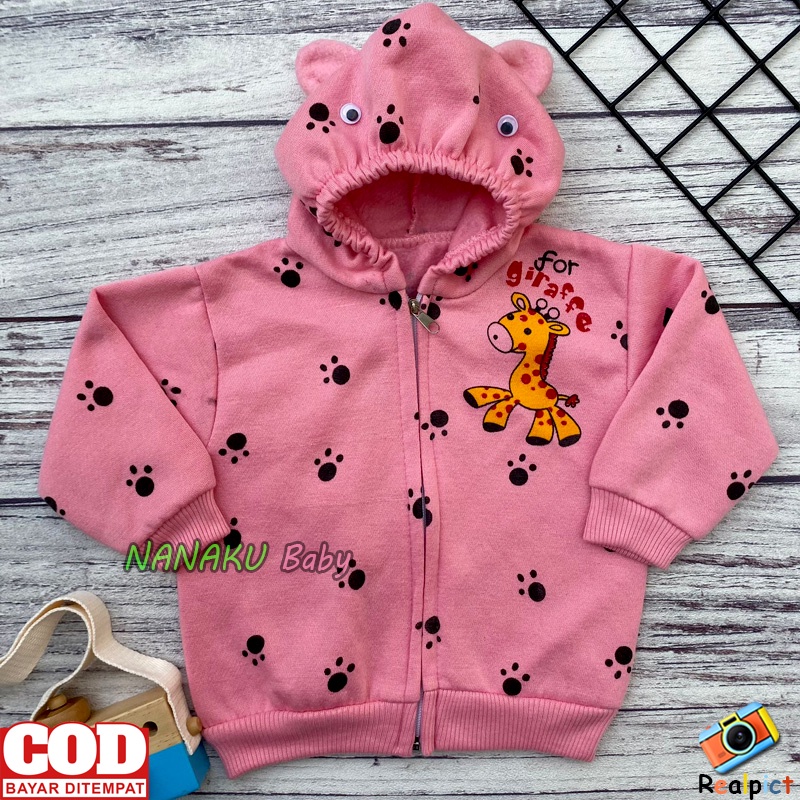 Jaket Bayi Sweater Mantel Bayi Hangat Kupluk Kuping Anak Usia 0-6 Bulan Anababy