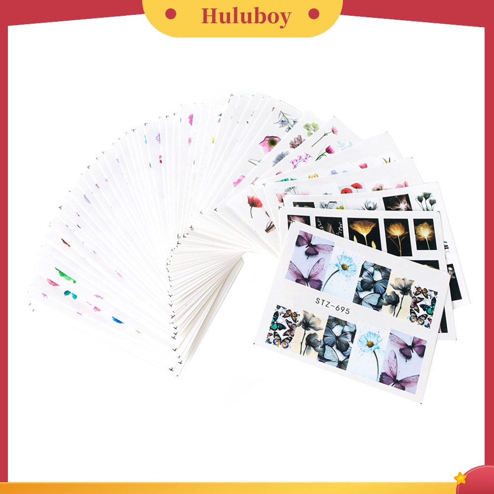 Huluboy Huluboy♡ 24 Lembar Stiker Decal Transfer Air Motif Tanaman Bunga Untuk Manicure DIY
