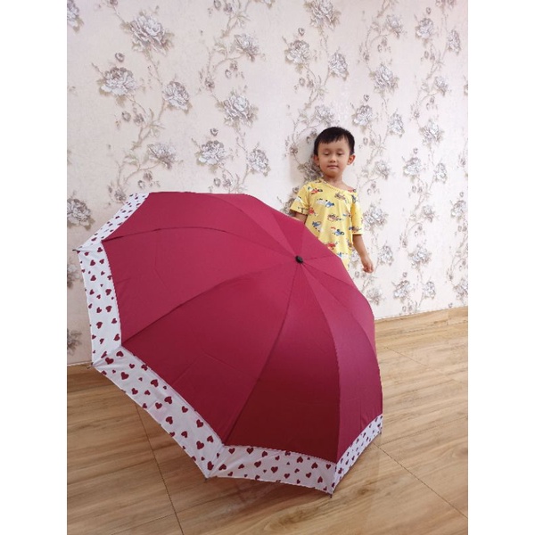 FELWINSHOP Payung Lipat 3 Jumbo 10 Jari Motif List Polkadot Sakura