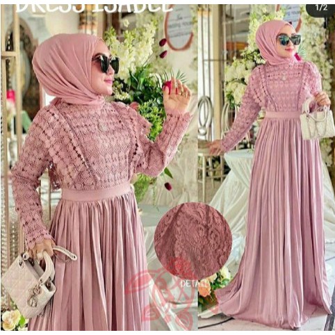 Baju Gamis Muslim Terbaru 2021 Model Baju Pesta Wanita kekinian Bahan Corneli Kekinian
