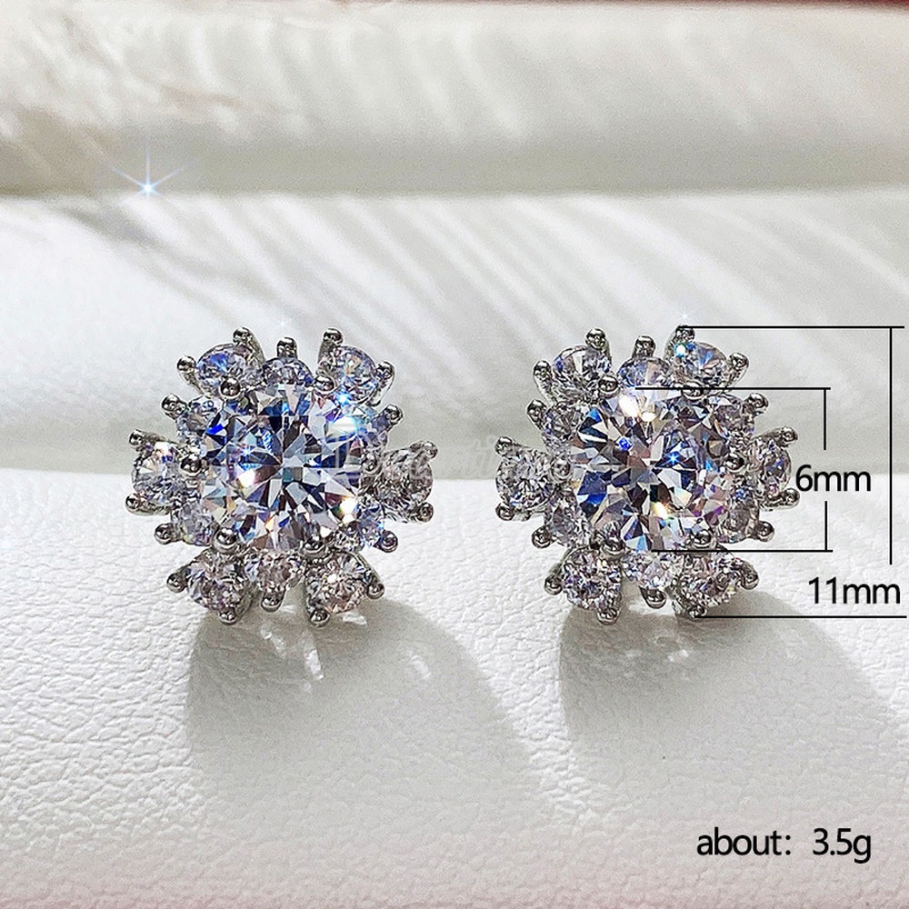 Anting Tusuk Desain Bunga Hias Zircon + Berlian Untuk Wanita