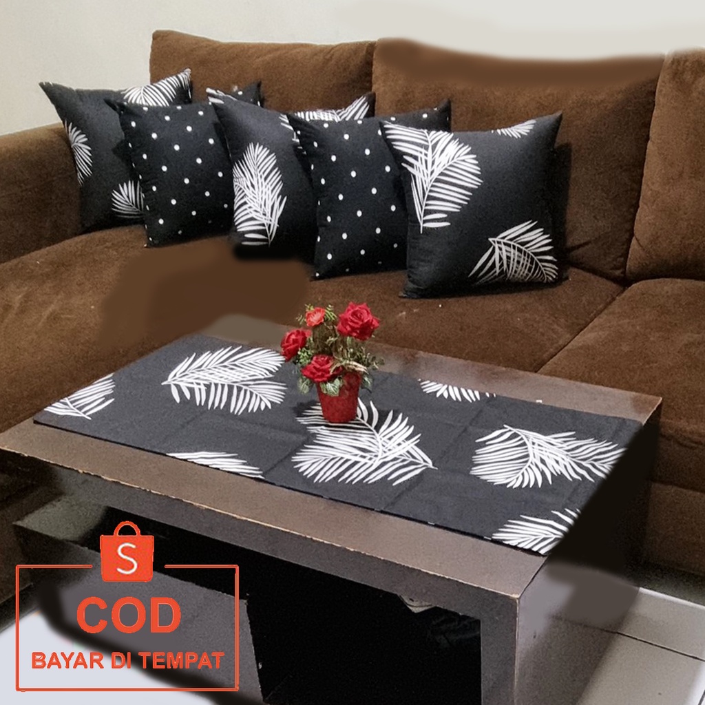 ✅COD Sarung Bantal Kursi Sofa Bed 40x40 (5 Pcs) &amp; Taplak Meja Tamu Minimalis Modern Aneka Motif