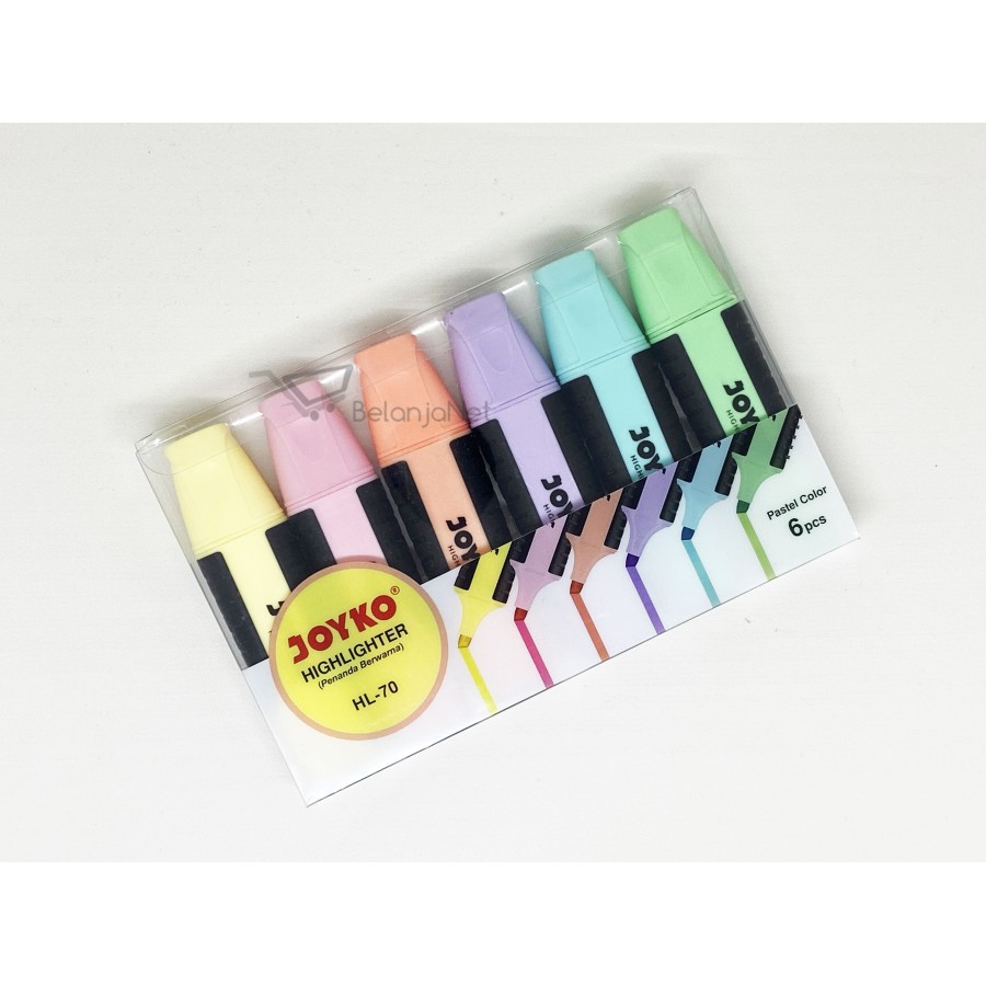 Highlighter | Penanda Berwarna Joyko HL-70 Pastel Color 1 Set 6 Pcs