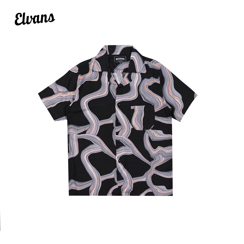 Kemeja Pantai Motif Abstrak Salur By Elvans Shaq