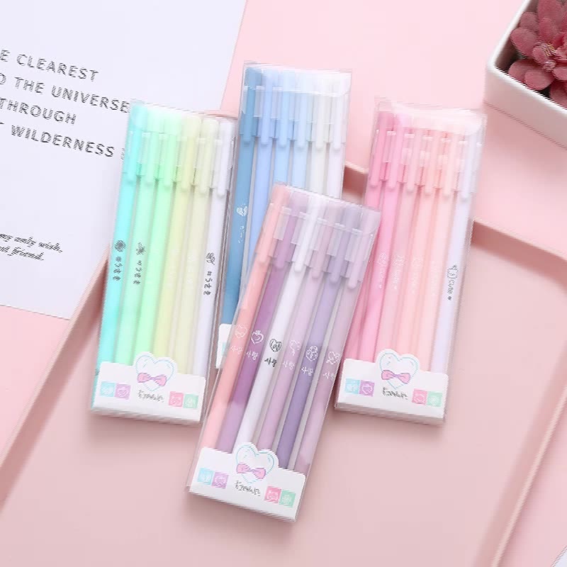 6pcs / Kotak Pulpen Gel 0.5mm Warna Hitam / Macaron Untuk Stationery Sekolah / Kantor