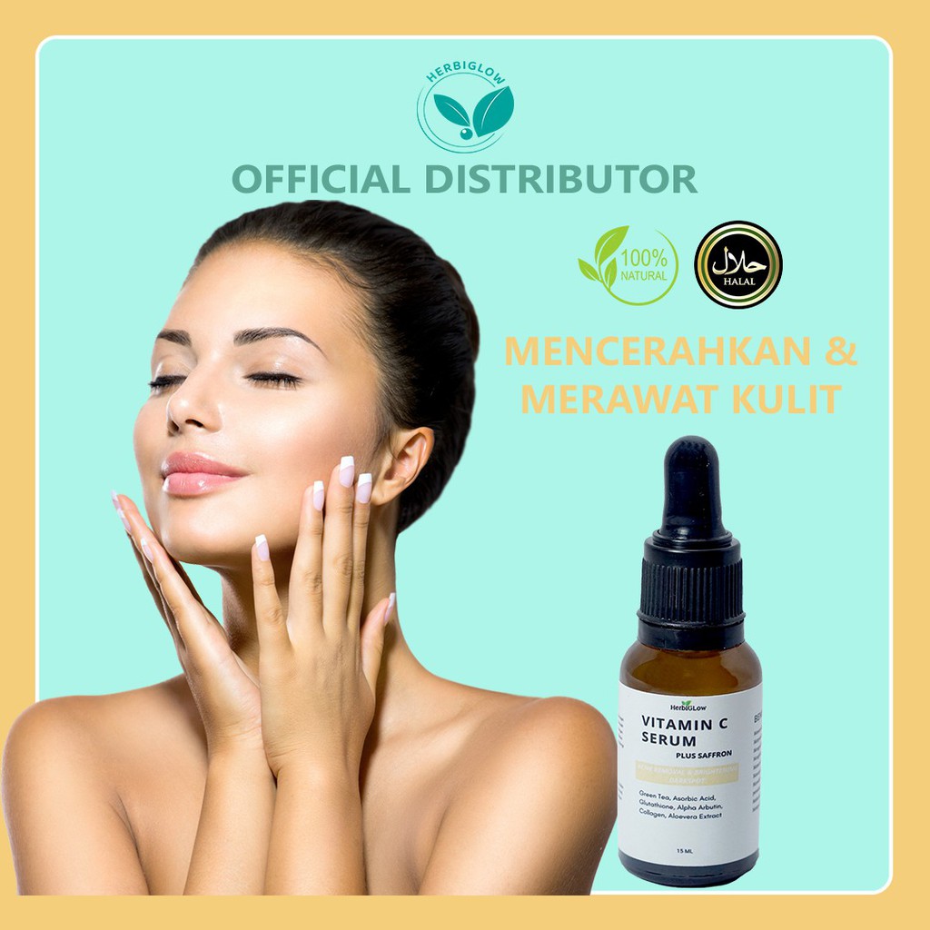 HERBIGLOW Vitamin C & Saffron Serum 15 ml - Serum Pencerah Wajah100% NATURAL SKINCARE