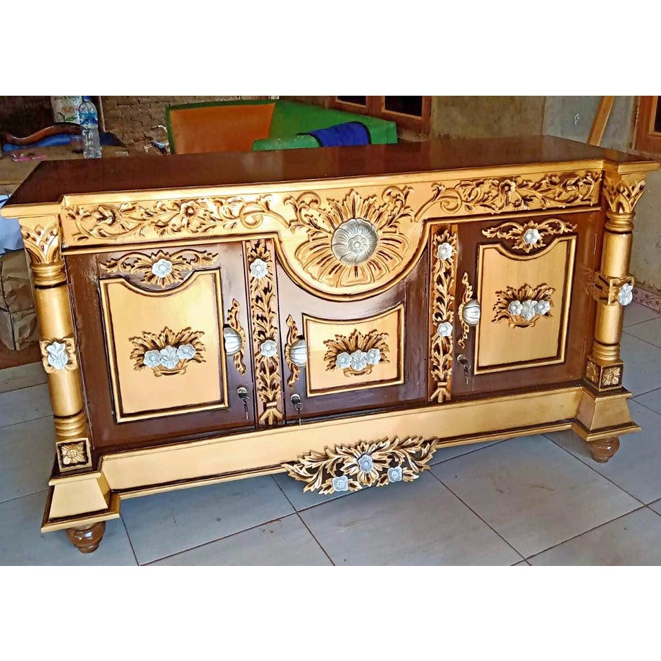 Bufet Meja TV Bulan Jati Ukir Minimalis 150