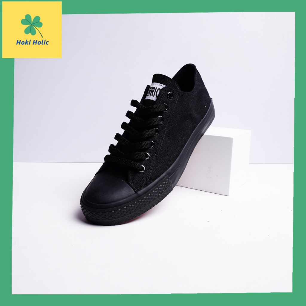 Sepatu Warrior Sparta Low All Black - Sepatu Sekolah Hitam Kanvas