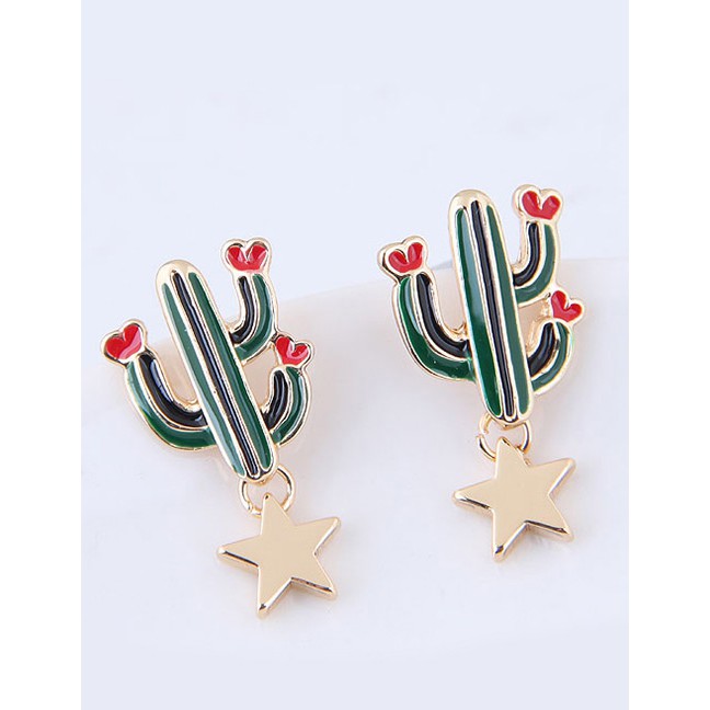 LRC Anting Tusuk Lovely Green Cactus Shape Decorated Earring