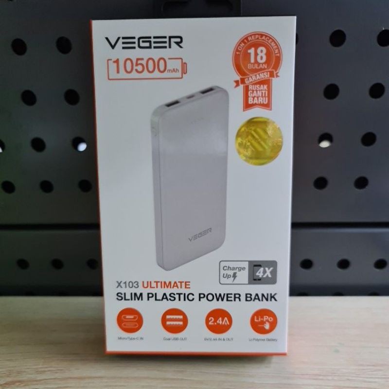 Powerbank VEGER ULTIMATE  10500mah X103 slim 2.4A ORIGINAL 100% REAL KAPASITAS