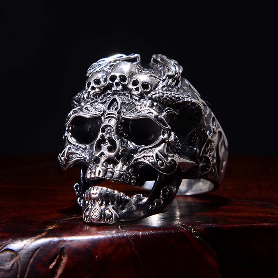 Skull Resizable Cincin Bahan Rings Hiphop Rock Street Culture Fashion Pria Trendi Perhiasan Hadiah