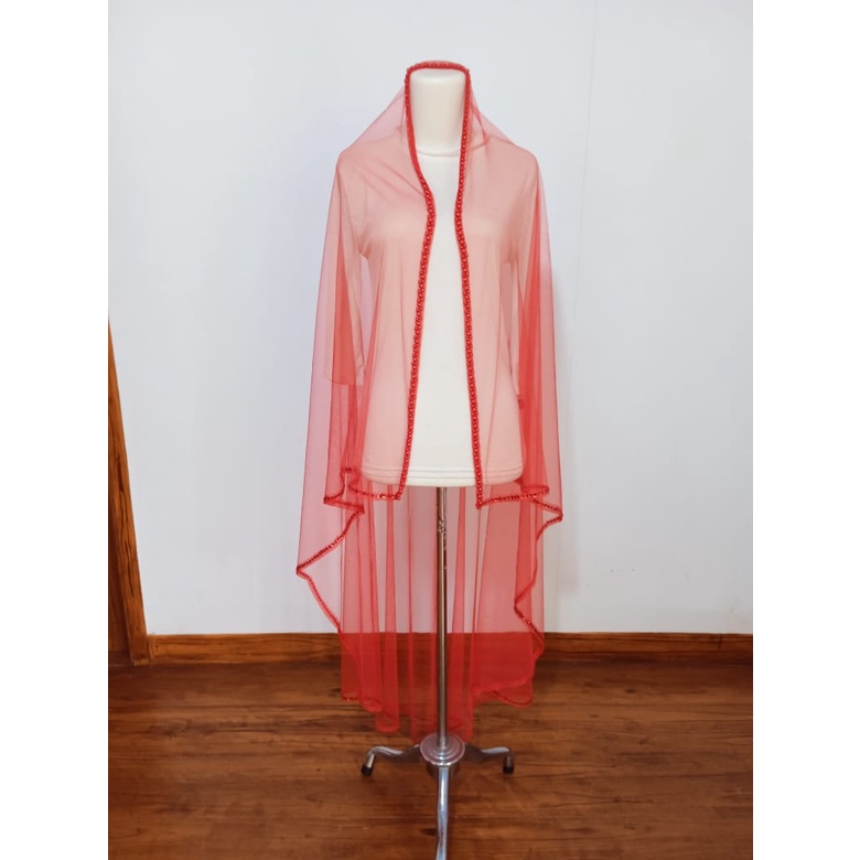 [panjang 160 merah] Kerudung Pengantin Mutiara / Slayer Pengantin / Veil Wedding / Slayer Wedding / 