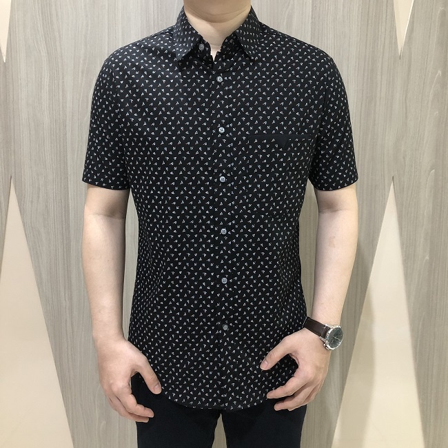 [GRIDLINE - S167 Triangle Black &amp; S295 Triangle Navy] Kemeja Print Slimfit Pria Katun Lengan Motif Simpel Keren M-XXL