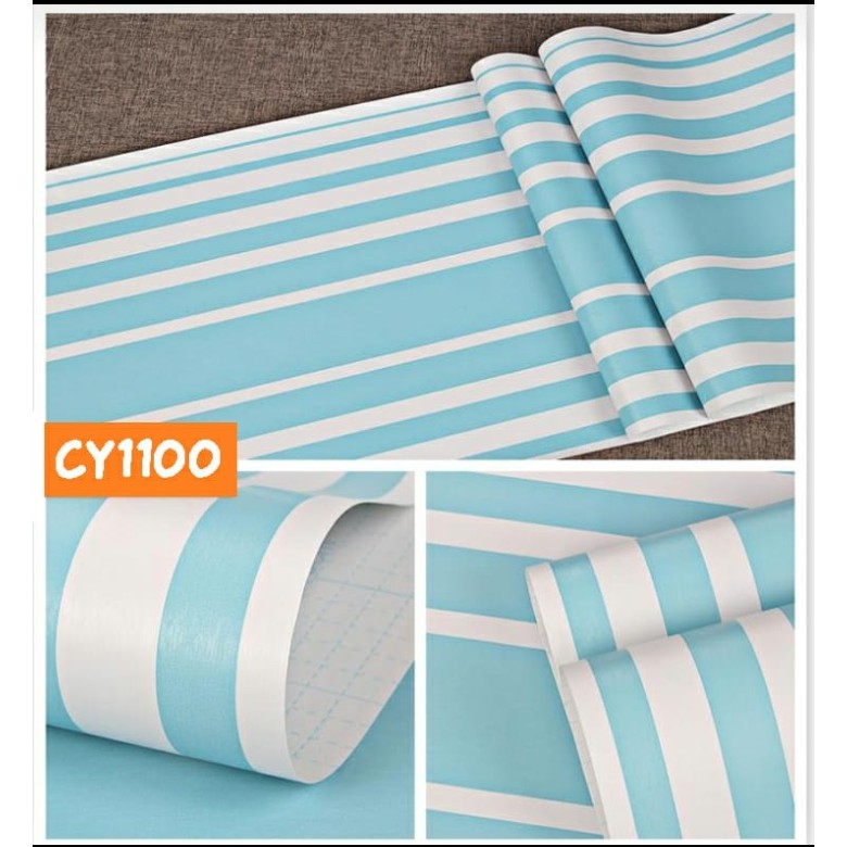 Wallpaper dinding motif garis biru muda/wallpaper dinding murah
