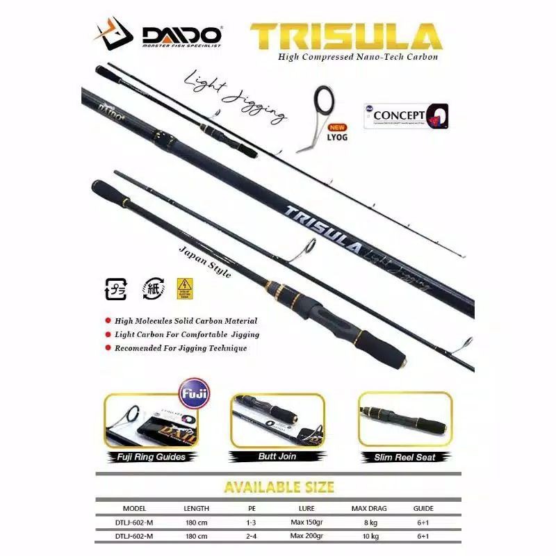 Joran Pancing Daido Trisula Light Jigging 180cm Fuji PE 2-4