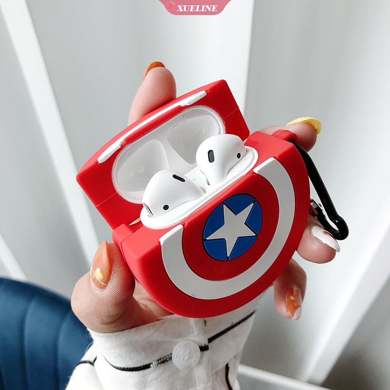 Cover Pelindung Bahan Silikon Motif Captain America Untuk AirPods 1 2