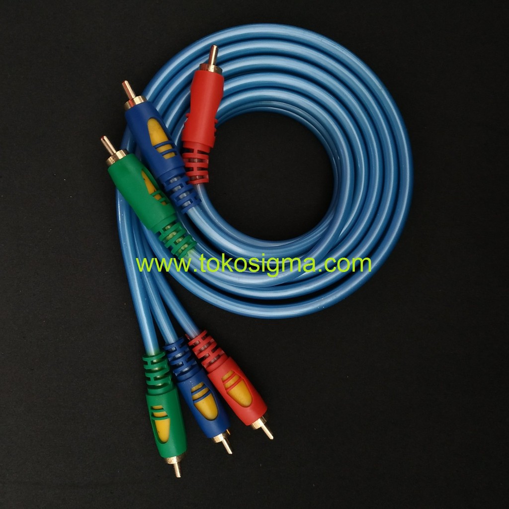 Kabel RCA 3 way Component Video YPbPr RGB M-M 1.5 meter Gold Plate