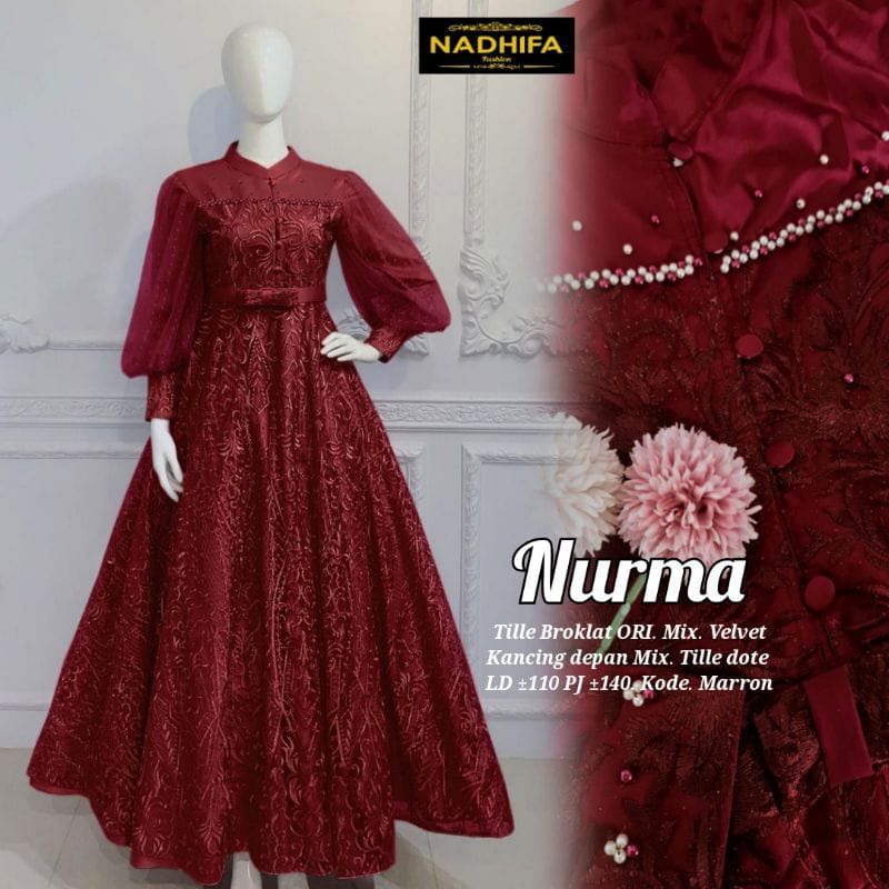 Gamis Brukat Modern Untuk Pesta Kondangan Diana Dress Bahan Velpet mix Brukat Import Size L-XXL / Dress Bridesmaid Terlaris / Baju Seragam Pesta