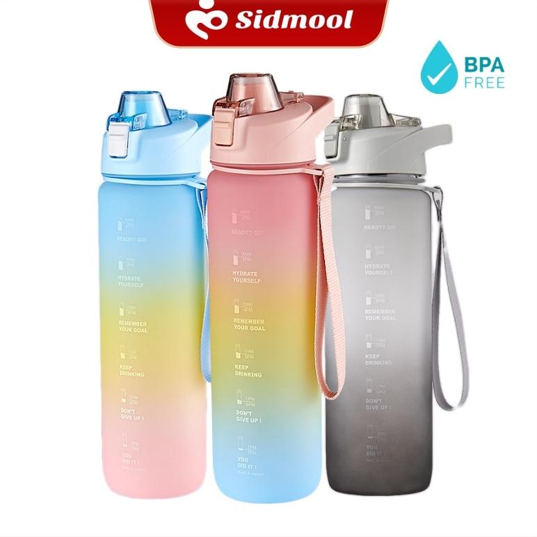 SIDMOOL BOTOL MINUM MOTIVASI 1 LITER TUTUP FLIP DRINK REMINDER BOTOL MINUM TUMBLER OLAHRAGA SPORT UN