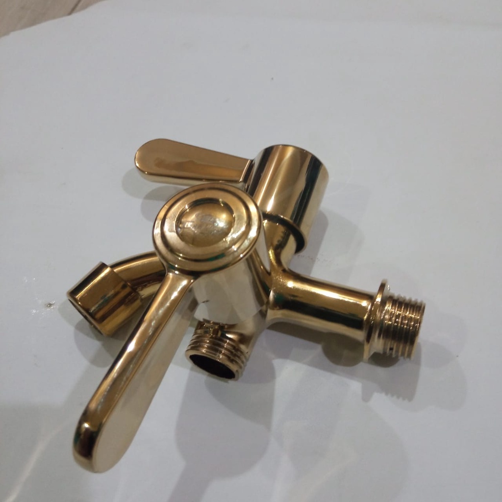 Kran Cabang Shower Gold Bahan Stianless Drad Standard 1/2&quot; Keran Double Kran Shower