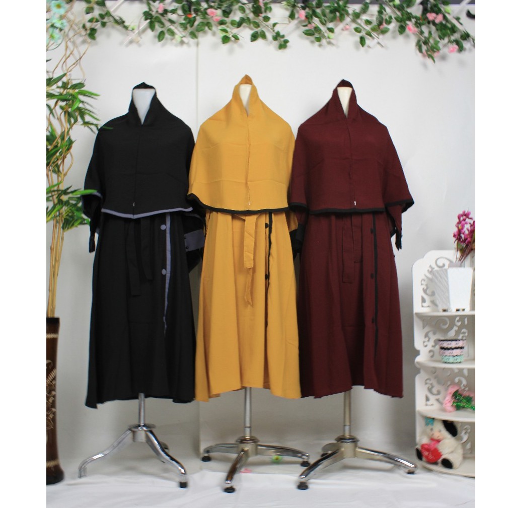 gamis set khimar anak tanggung wolfis kancing vertikal