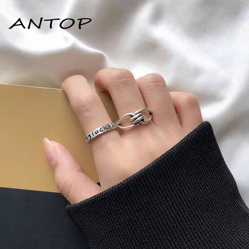 2Pcs Korea Fashion Terbuka Cincin Kepribadian Tren Indeks Cincin Gaya Punk Wanita Perhiasan Minoritas Minimalis Hadiah ANTOP