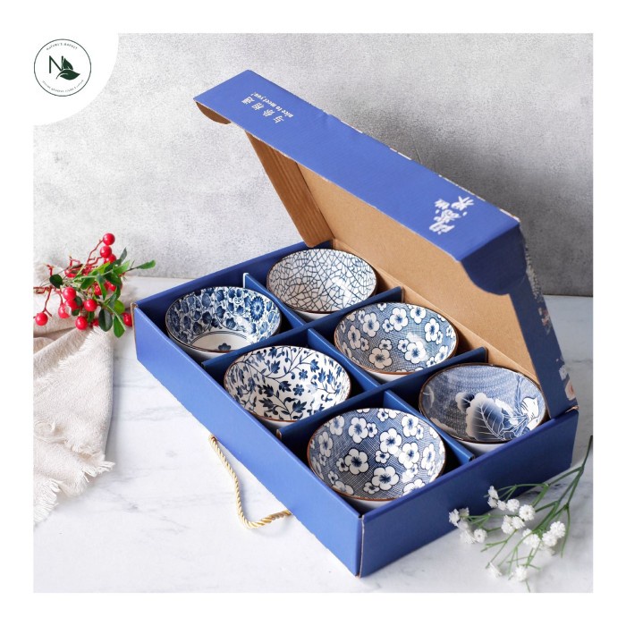 

Japanese Style Tableware Porcelain Blue and White Six Bowls