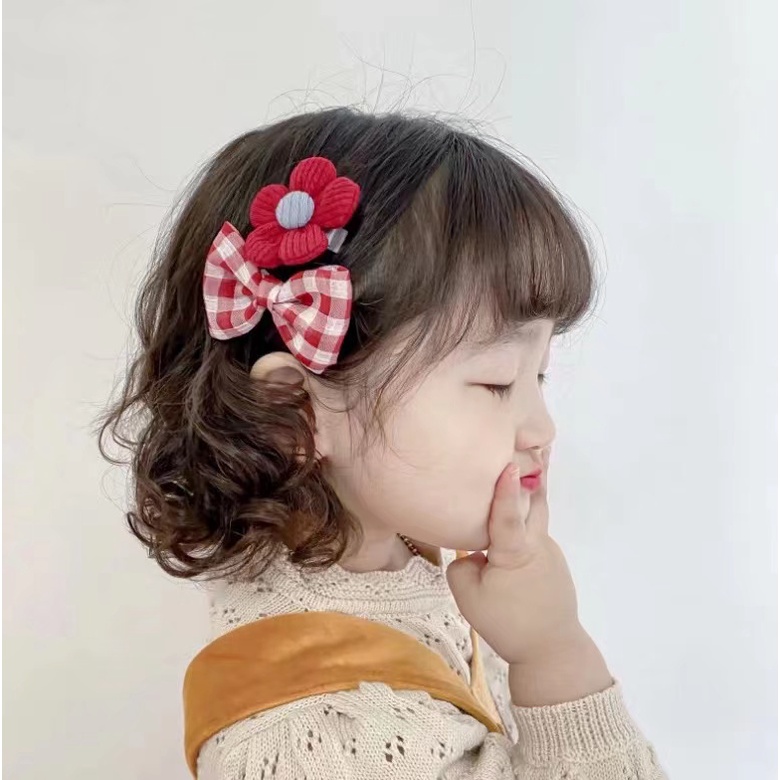 (Hello Girl) F91 Jepit Rambut Set 2Pcs Karakter Pita Bunga Anak Perempuan Lucu Jepitan Cewek Korea