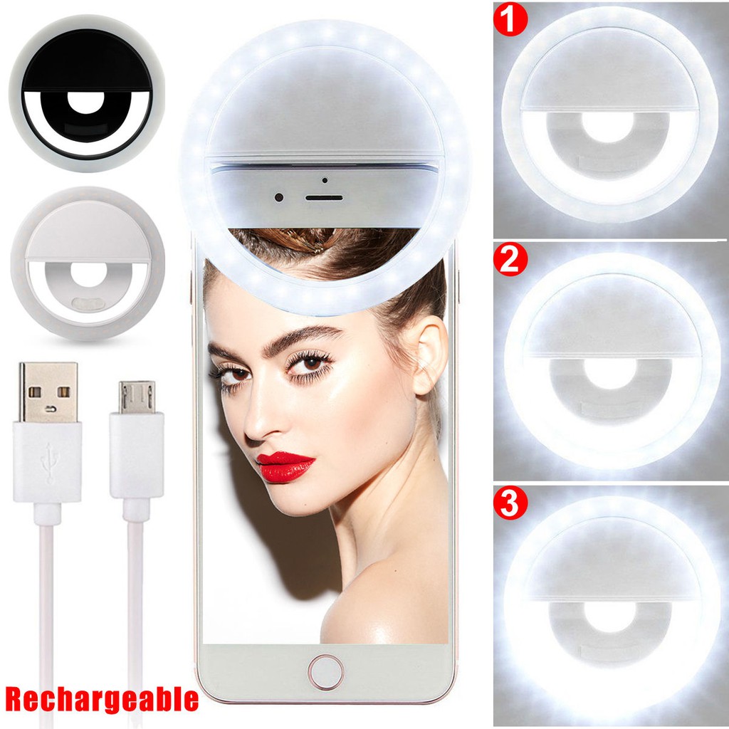 Ring Light Selfie / Lampu Selfie Ring Light Mini jepit HP Gratis Charger