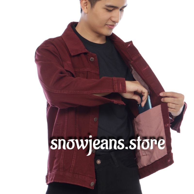 jaket jeans sanwash /jaket jeans murah / jaket jeans pria/jaket jeans / jaket jeans couple / jaket jeans snow black cod-Maron