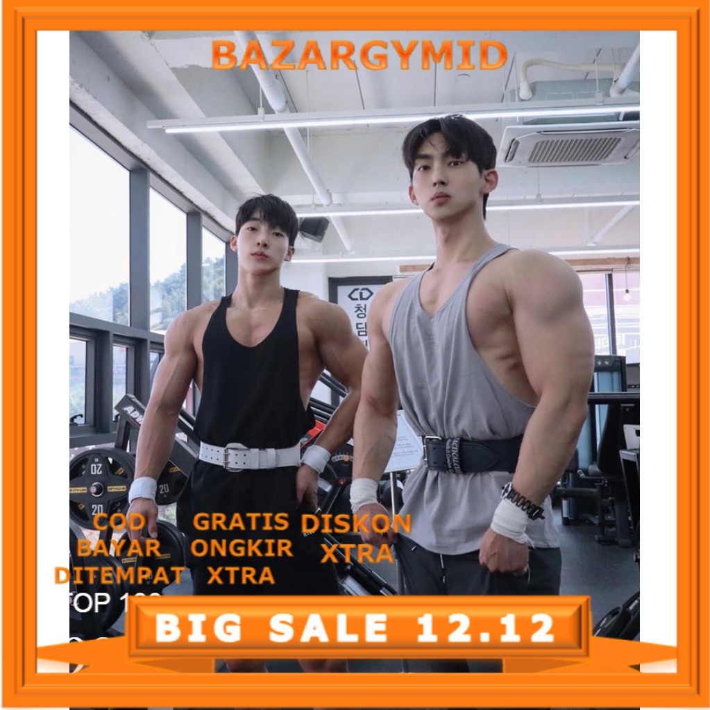 SINGLET GYM PRIA POLOS OVERSIZE FITNESS TALI KECIL RUNNING TRAINING SPORT WEAR MEN TANK TOP BZGID