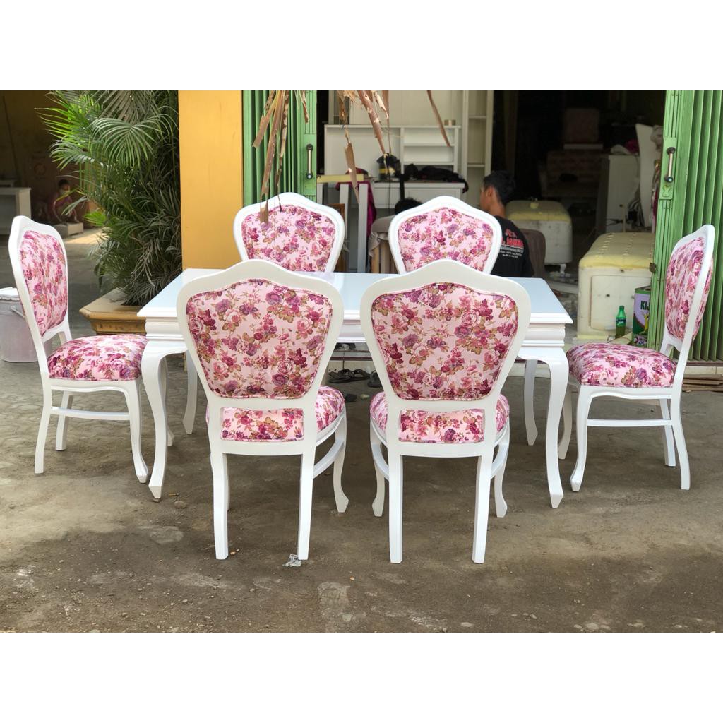 SET MEJA MAKAN KLASIK SHABBY KURSI 6
