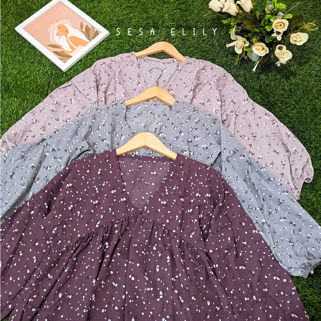 grosir_solo || BLOUSE KOREA / SESA OLLA BLOUSE LILY FLORA DAMARA / ATASAN WANITA VINTAGE KOREAN STYLE bunga bunga floral