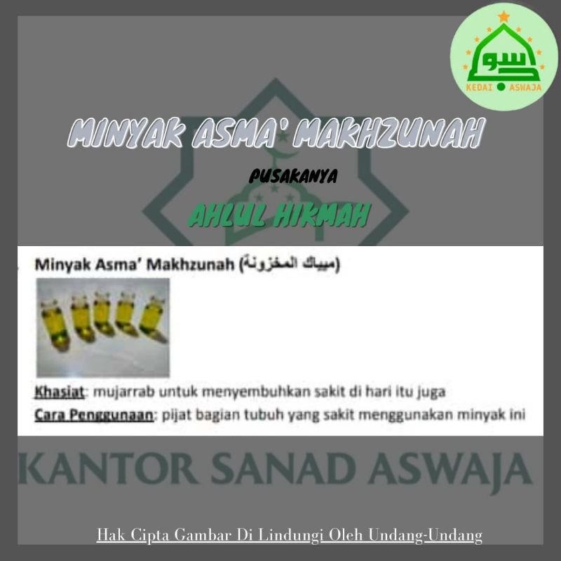 Minyak Asma' Makhzunah Pusaka Ahli Hikmah Ilmu Hikmah original Termurah Terlaris