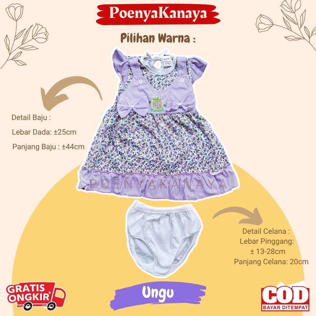 Dress Bayi Anak Tangan Pendek Motif Nanas Pita Syifana 0-6 Bulan DS28