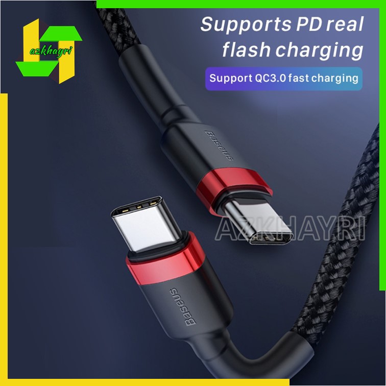 Kabel Data Baseus Cafule Type-C to USB C Cable Pd 2.0 60W Fast Charging 20V 3A